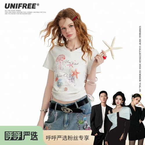 UNIFREE印花休闲V领T恤