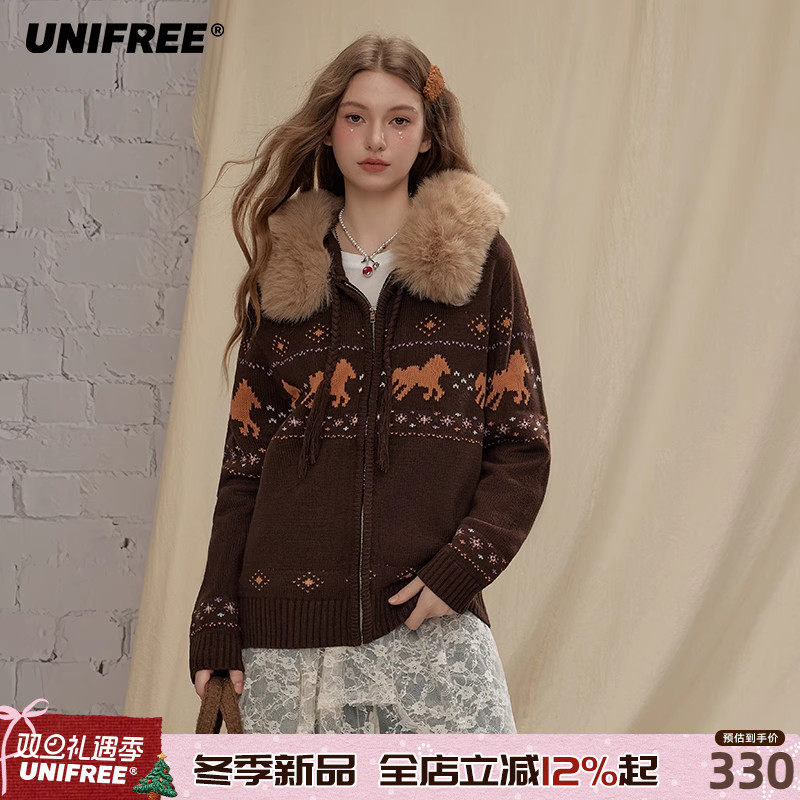 UNIFREE费尔岛棕色针织衫