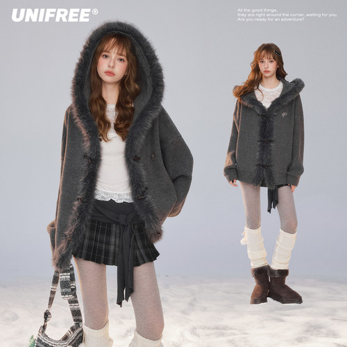【昕怡粉丝专享】UNIFREE针织开衫软糯牛角扣毛衣U263N016B1B1