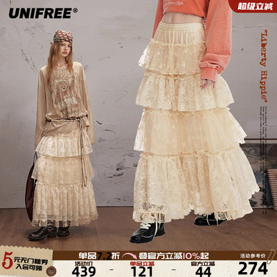 UNIFREE蕾丝长款半身裙