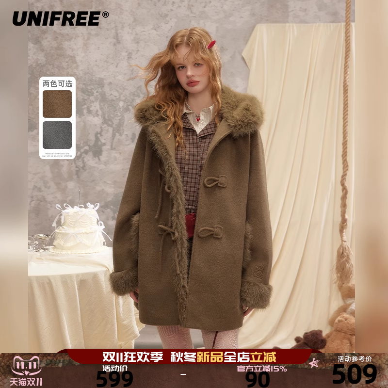 UNIFREE可可布朗尼毛呢外套