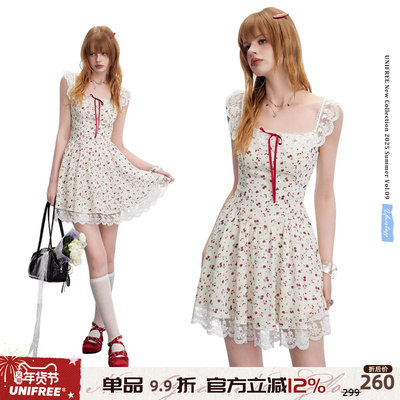 UNIFREE法式碎花短袖连衣裙