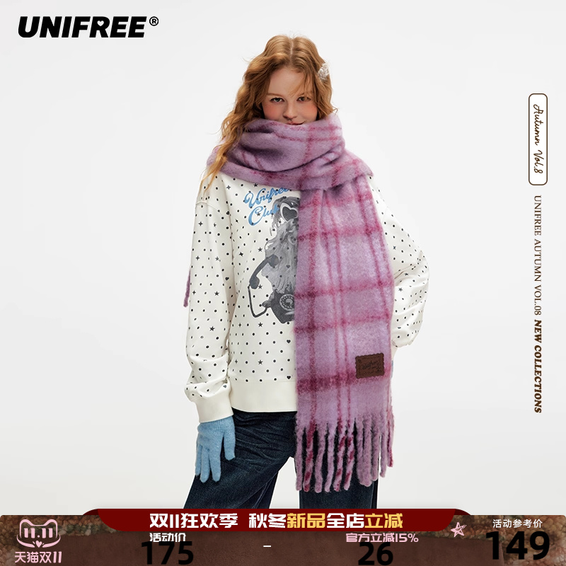UNIFREE紫色复古格纹围巾