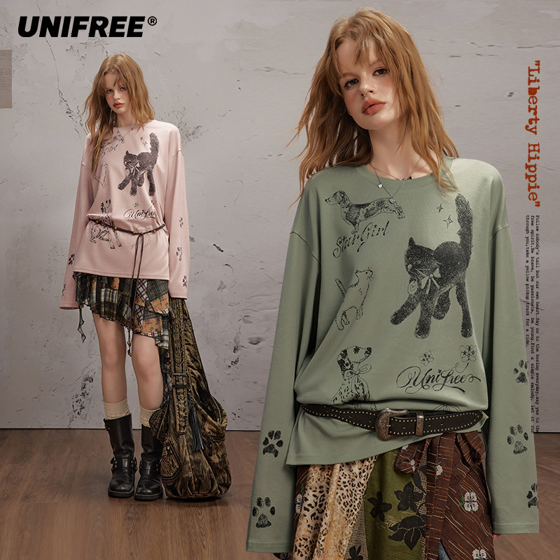 【昕怡专属】UNIFREE动物印花长袖T恤U253G301G1W1