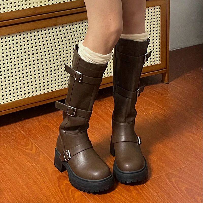 厚底粗跟骑士靴冬季复古美拉德不过膝长靴女2026新款高筒靴子夏款