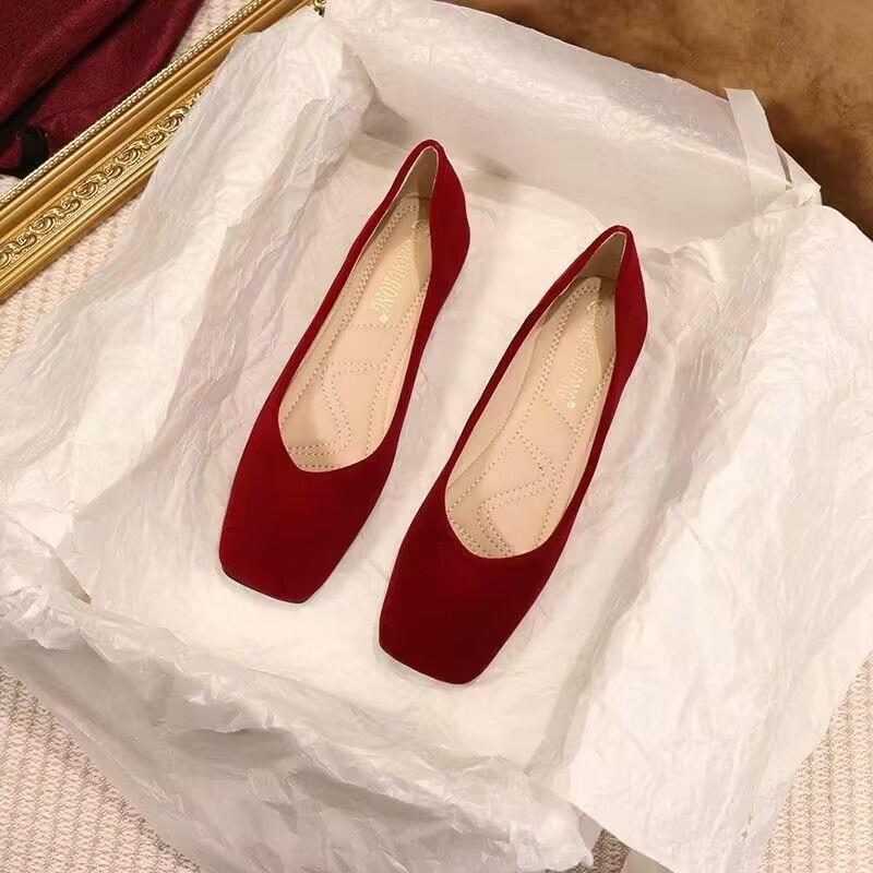 红色婚鞋女秀禾服婚纱两穿新娘鞋孕妇可穿平底订婚结婚单鞋不累脚