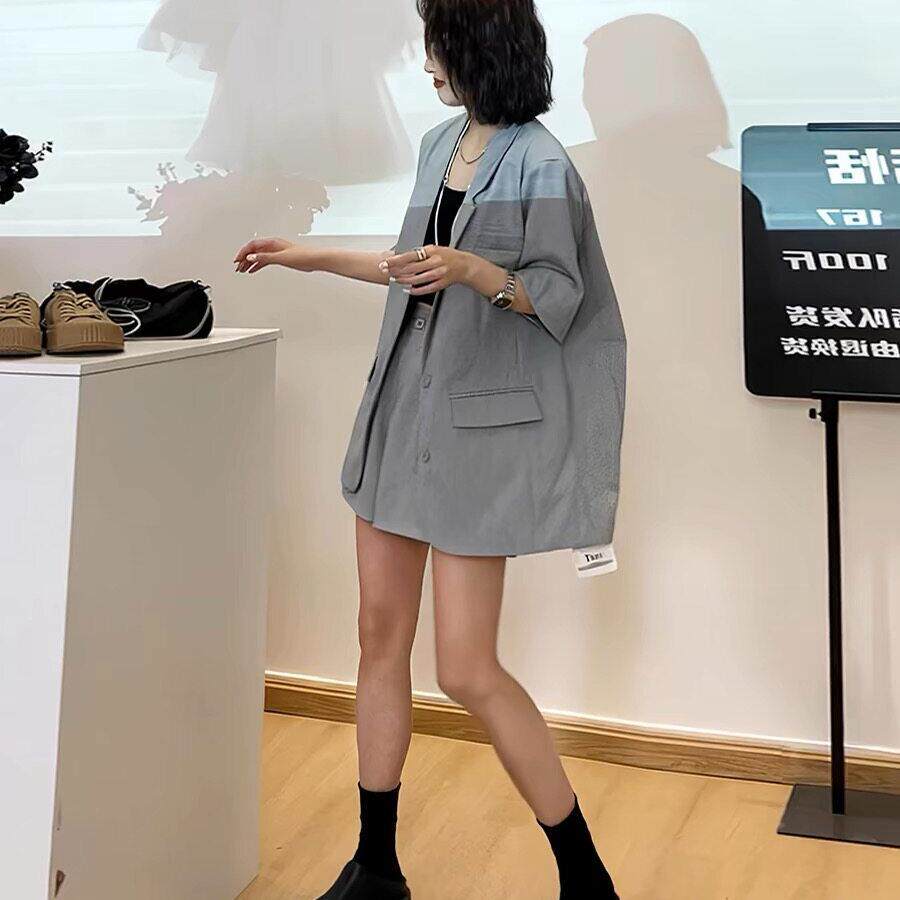LILY MOST夏新款短袖西装套装女薄款休闲高级西服短裤显瘦两件套