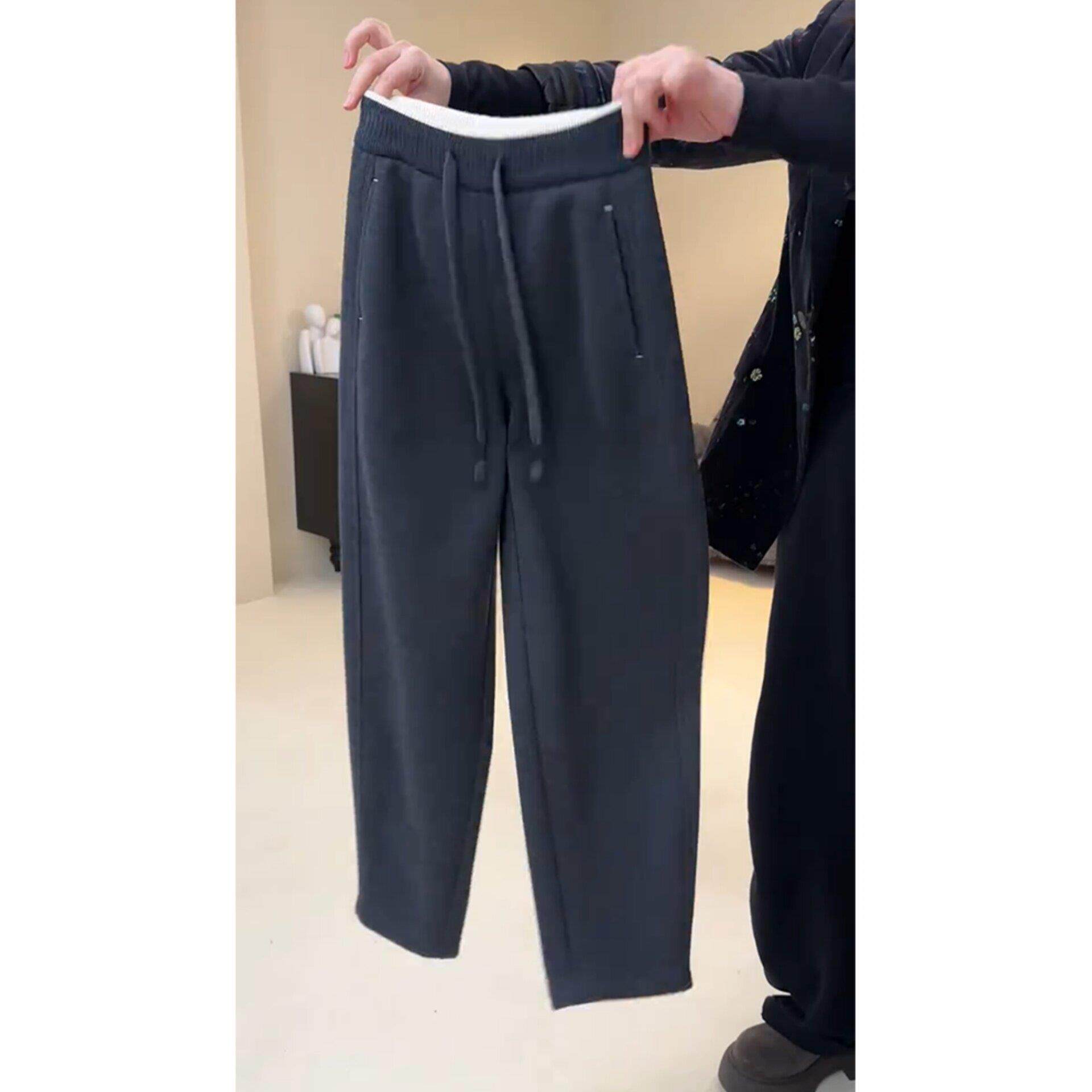 韩国灰色高腰抽绳卫裤女春秋新款简约通勤显瘦哈伦裤百搭休闲裤子
