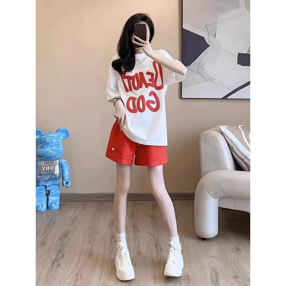 SUPDORX~盐系运动服套装女士夏季宽松洋气减龄短袖短裤休闲两件套