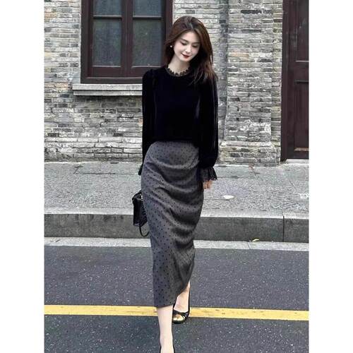 BEBE NOBLE小香风高级感套装女2024秋季气质丝绒上衣连衣裙两件套