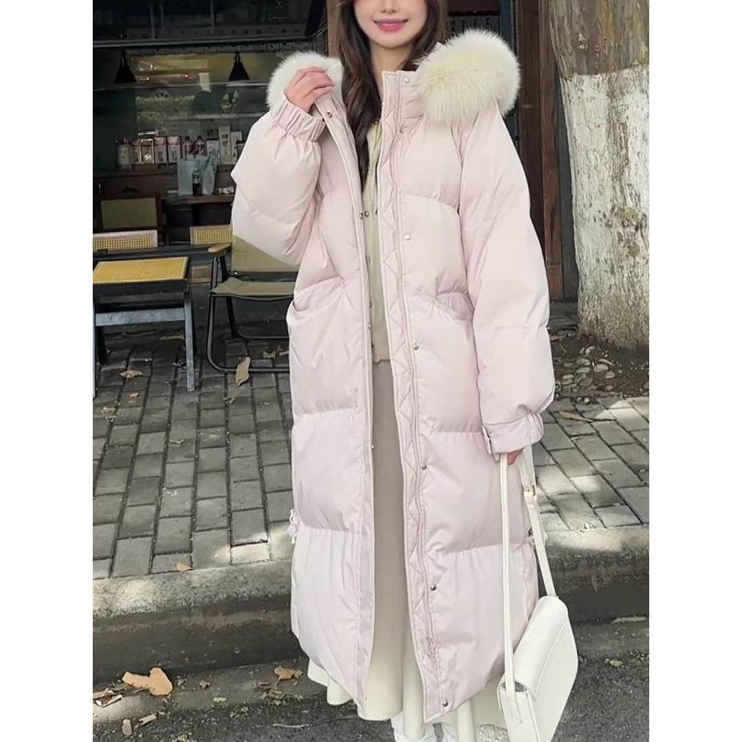 Baulmain Paul大毛领羽绒服女连帽加厚中长款白鸭绒显瘦韩版外套