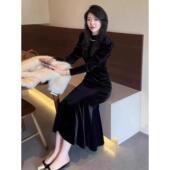 宴会气质黑色金丝绒连衣裙 赫本风年会礼服女秋冬季 BEBE NOBLE法式