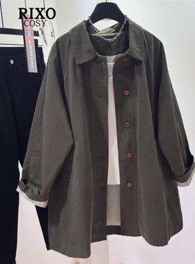 RIXO COSY高级感灰色风衣外套女秋中长款韩系休闲宽松超好看上衣