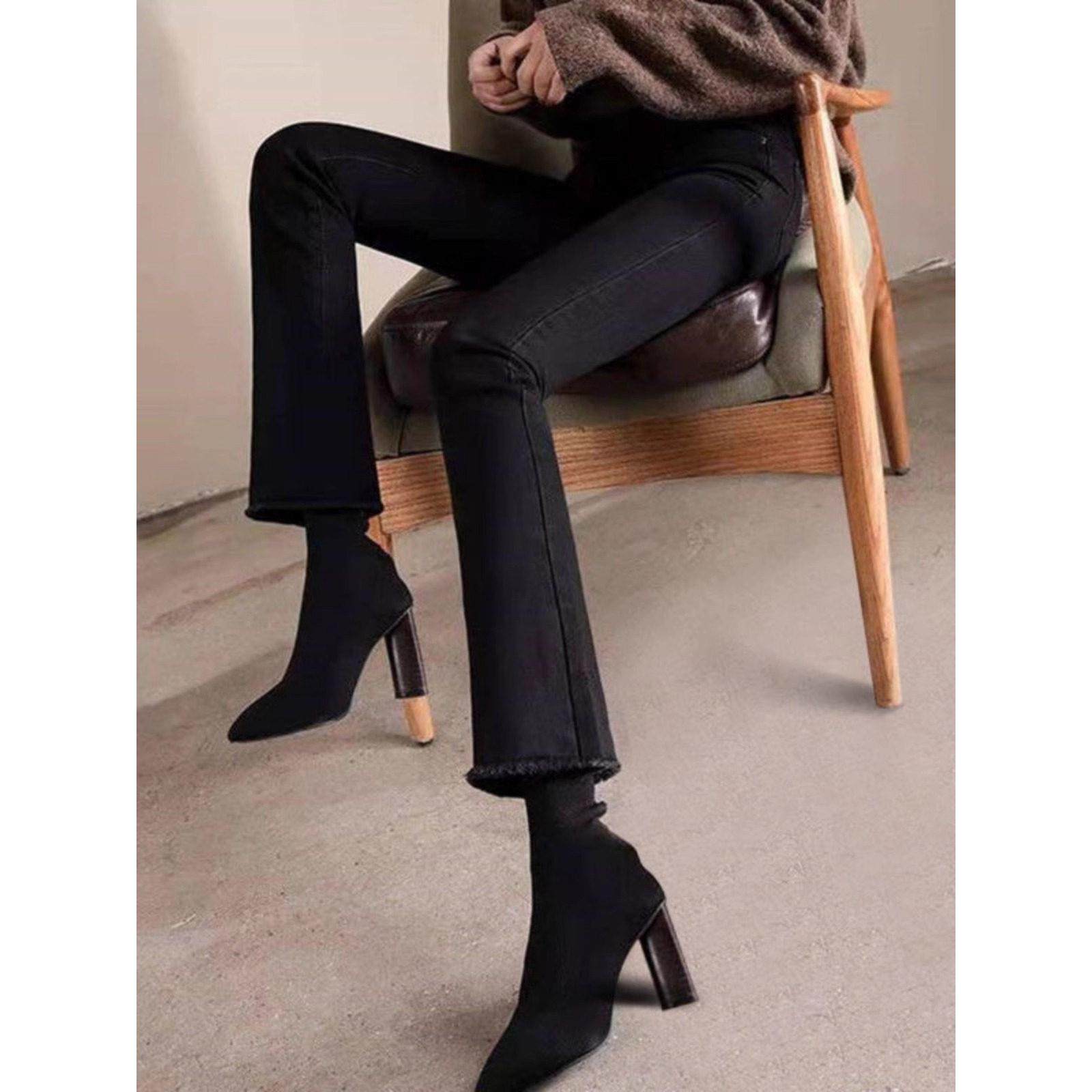 SPYB黑色高腰修身微喇牛仔裤女春秋季新款爆款小个子女士喇叭裤子