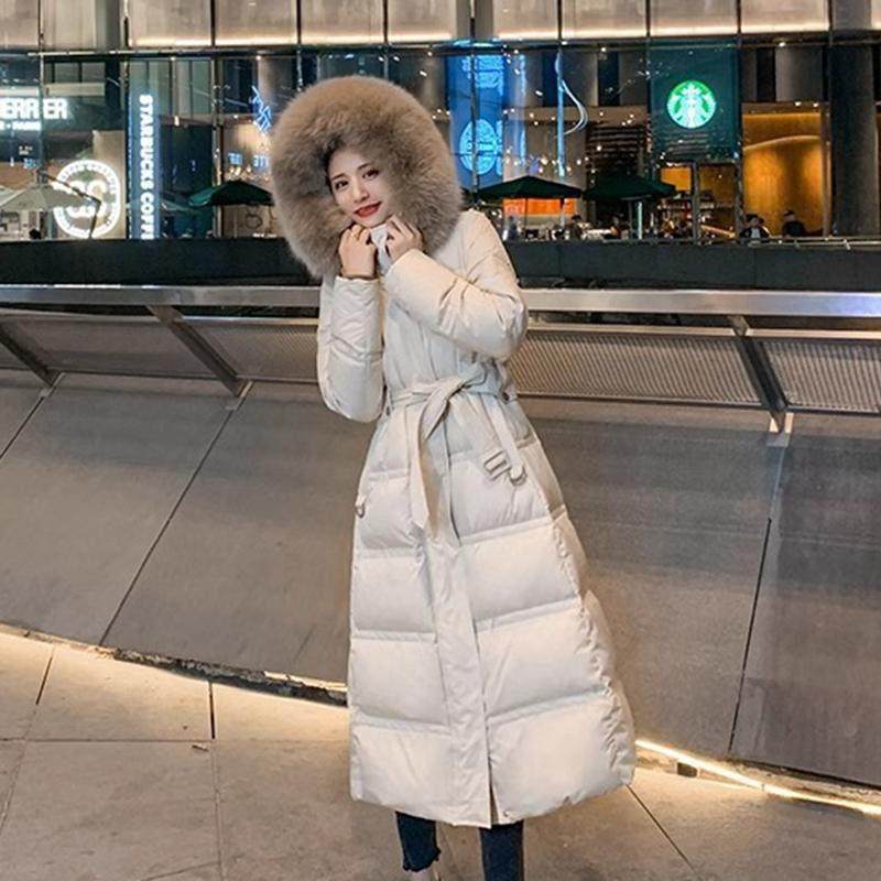 Capacity Kiss狐狸毛领领羽绒服女冬季长款过膝白鸭绒连帽外套潮