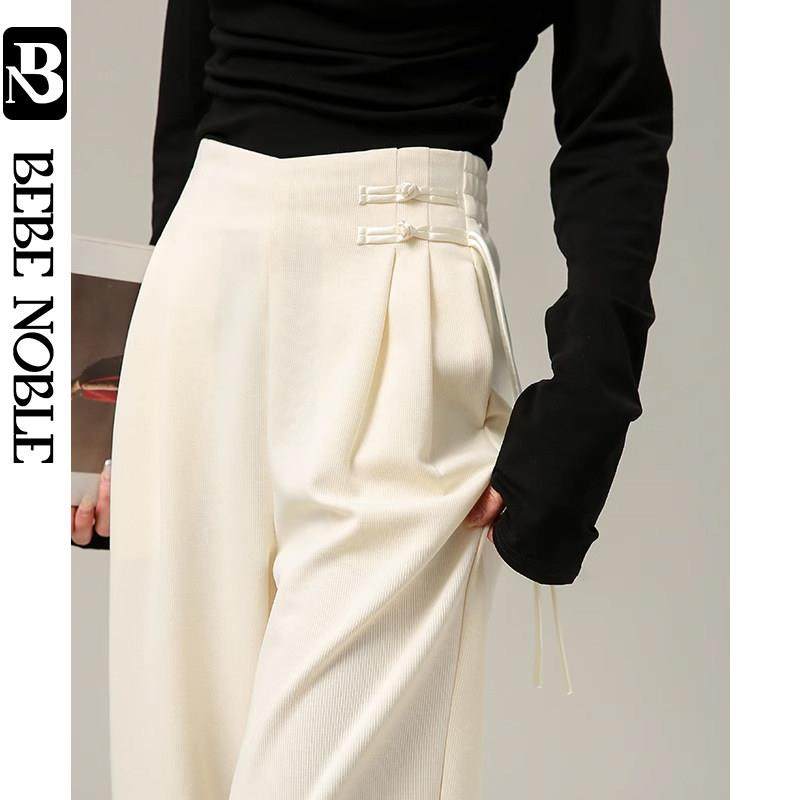 BEBE NOBLE国风盘扣新中式阔腿裤女春秋季高腰垂感针织直筒设计感,女装/女士精品,汉服裤装,淘宝优惠券,粉丝福利购,淘宝优惠卷