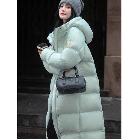 Baulmain Paul中长款羽绒服2025年冬季连帽防寒过膝浅绿加厚外套