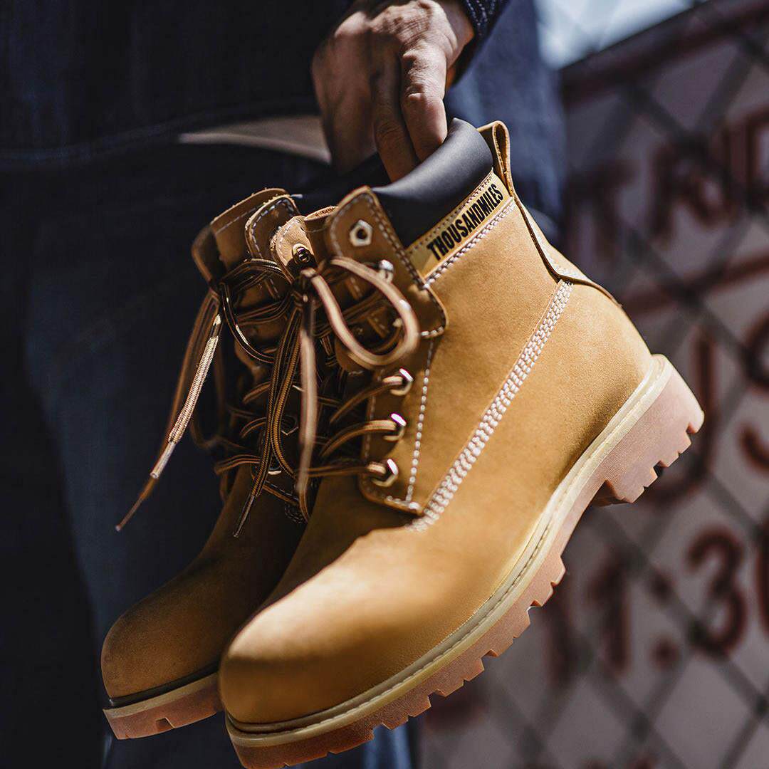 YENR马丁靴加绒雪地靴美式经典大黄靴男款中帮英伦棉鞋工装靴子