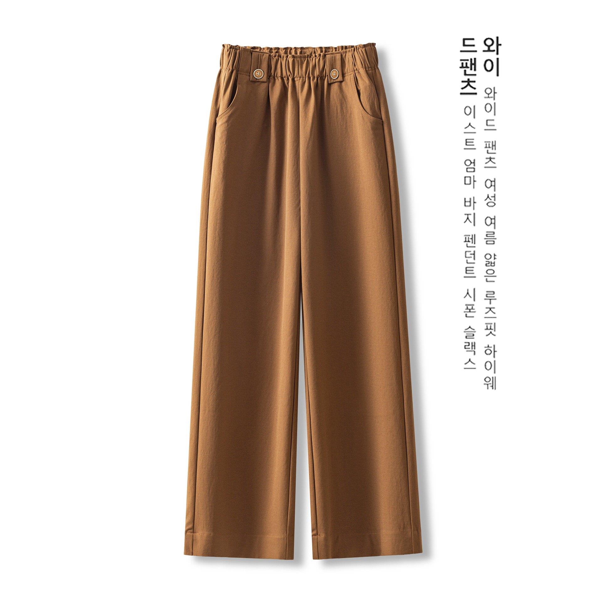 韩国摩卡色窄版阔腿西装裤女新款春秋百搭高腰显瘦垂感直筒休闲裤
