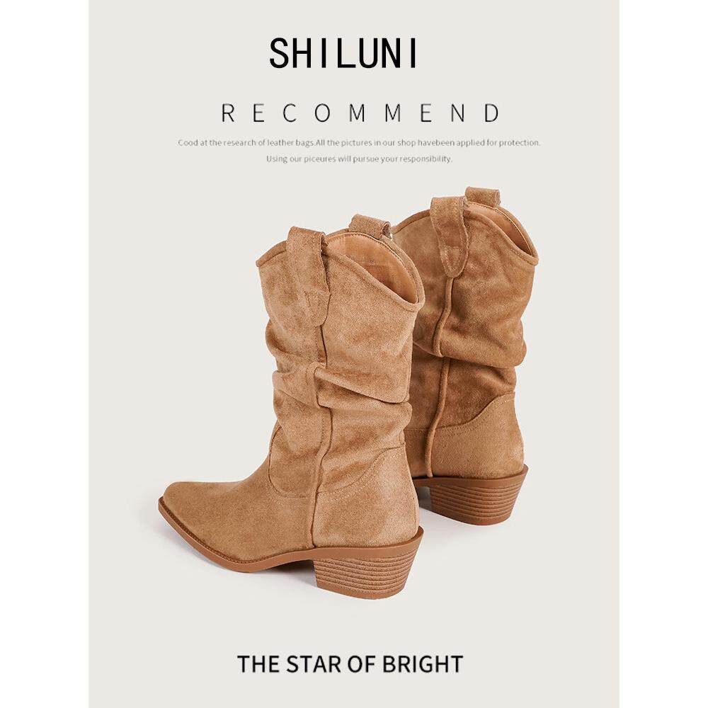 西部褶皱短靴女2025新款夏季透气马丁靴女款覆古英伦风显瘦堆堆靴