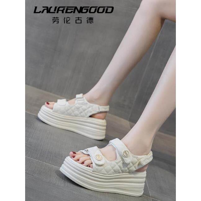 夏季凉鞋外穿不累脚2025新款罗马凉拖真皮小个子松糕软底厚底女鞋