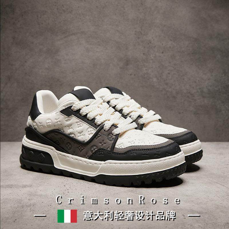 CR轻奢意大利2025欧洲站新款真皮板鞋男士高端潮牌印花厚底休闲鞋