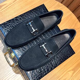 春夏高端商务豆豆鞋男真皮懒人一脚蹬乐福鞋手工透气圆头休闲皮鞋