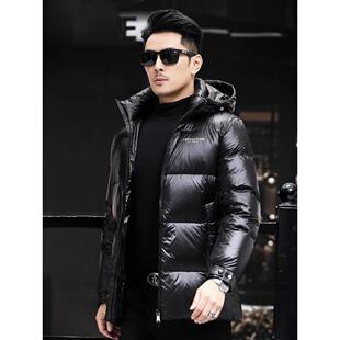 纪诗哲冬季2025新款中年男可脱卸连帽羽绒服黑金亮黑加厚保暖外套