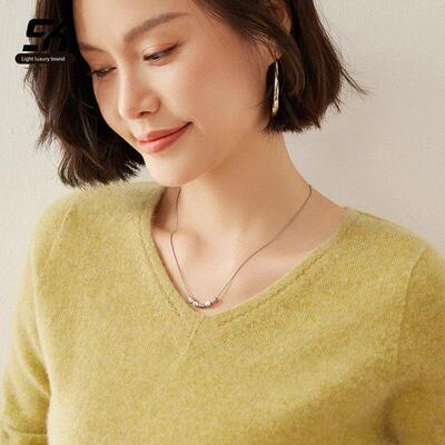 鄂尔多斯市一线成衣V领羊绒衫女套头显瘦薄款毛衣鸡心领针织打底