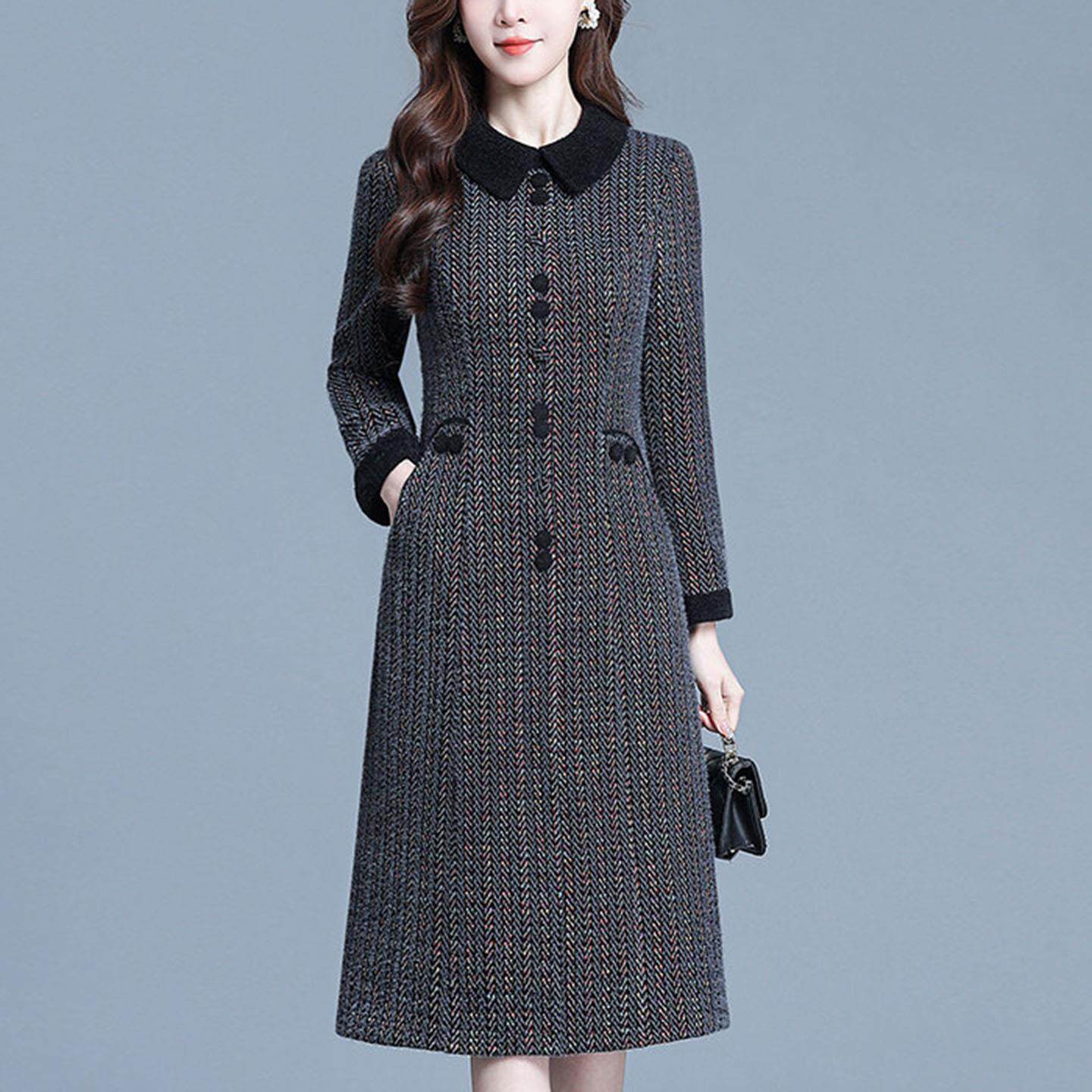 玛古芭长袖加厚连衣裙女2026春秋新款妈妈高端大气上档次大码裙子