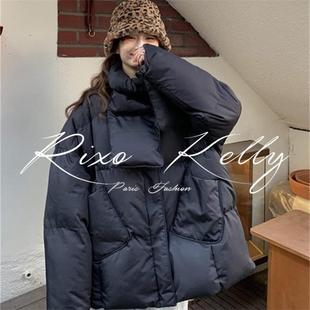 RIXO STREET法式设计感A字版型带围巾中长款时尚百搭七分袖羽绒服