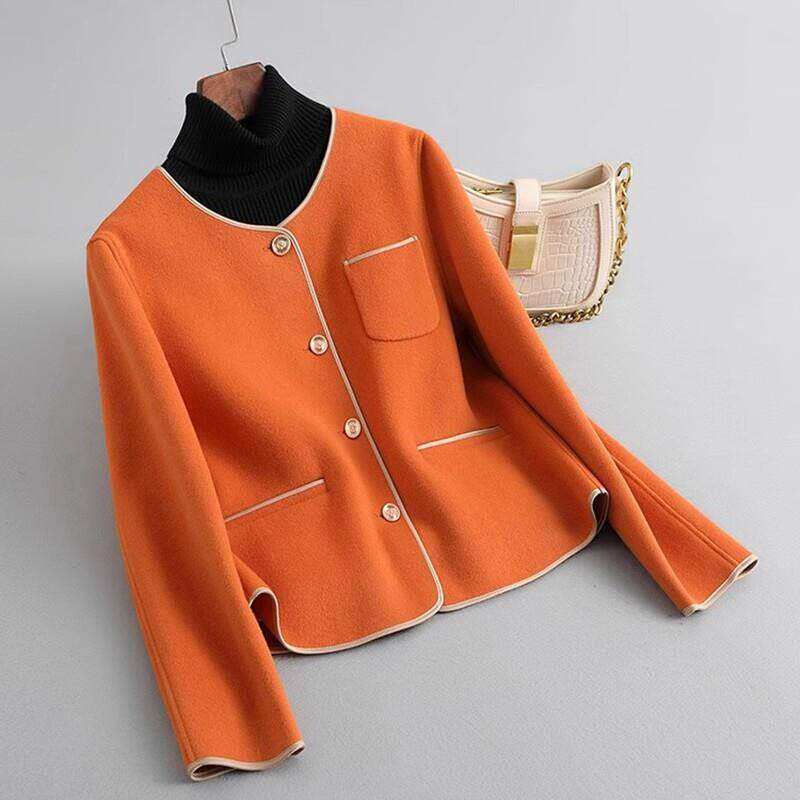 RAGR 小香风双面羊绒大衣女 秋冬新款圆领简约时尚~羊毛呢外套