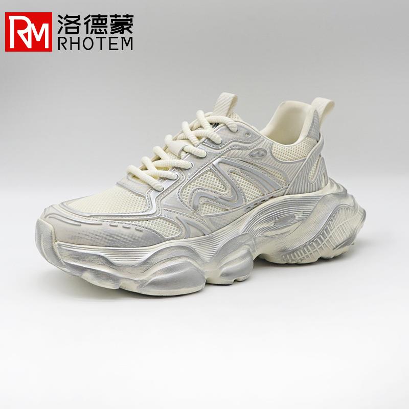洛德蒙男鞋2025新款复古擦色厚底老爹鞋男增高做旧休闲脏脏运动鞋