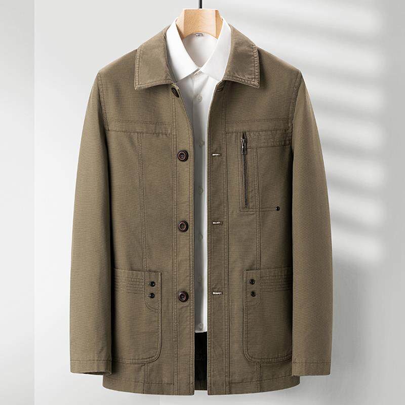 夹克男春秋季宽松商务休闲翻领爸爸装行政外套高端中年男士上衣
