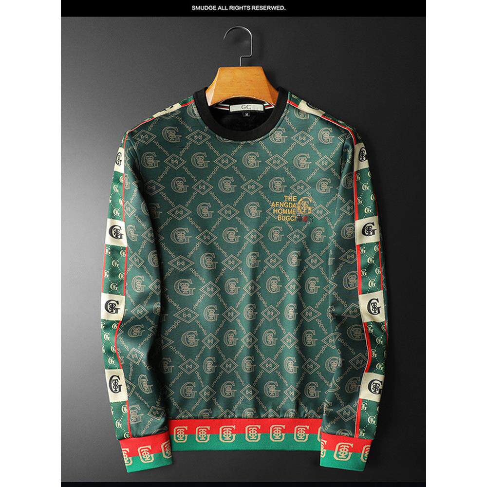 欧洲站高端休闲运动套装男士圆领长袖秋冬款加绒加厚卫衣长裤套装