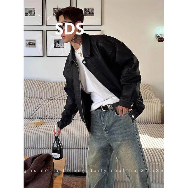 潮牌黑色皮衣外套男秋冬2025新款痞帅防风机车服休闲真皮翻领夹克