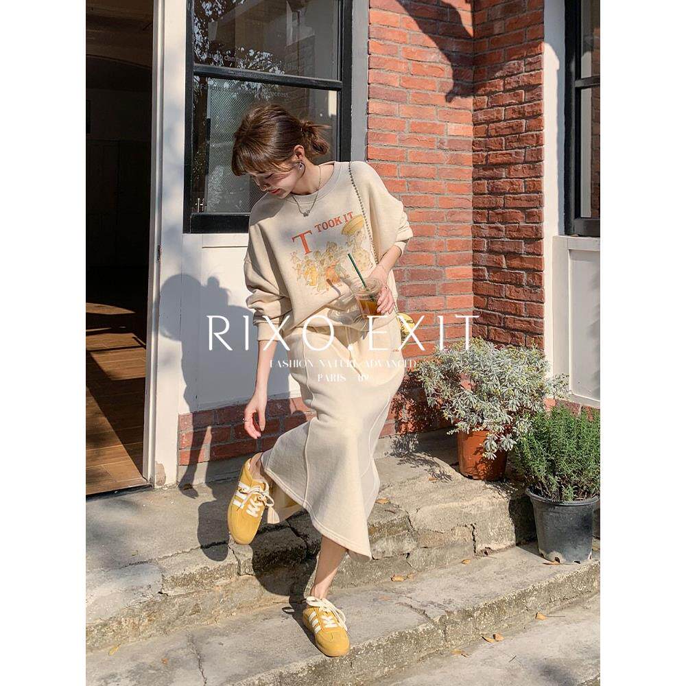 RIXO EXIT卡通印花卫衣套装裙女2025春季新款韩系时尚休闲两件套