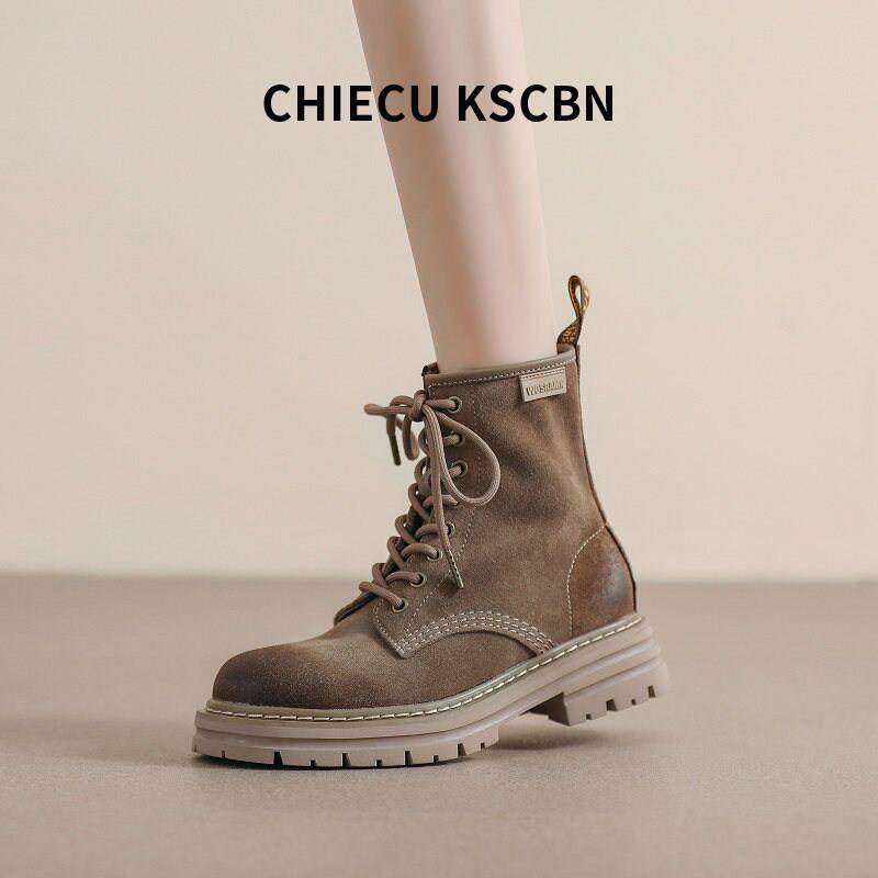 Chiecu Kscbn厚底复古马丁靴英伦风女款2026新款真皮靴子休闲单靴