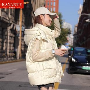 KAYANTY连帽羽绒服马甲女款冬季外穿时尚中长款加厚背心宽松收腰