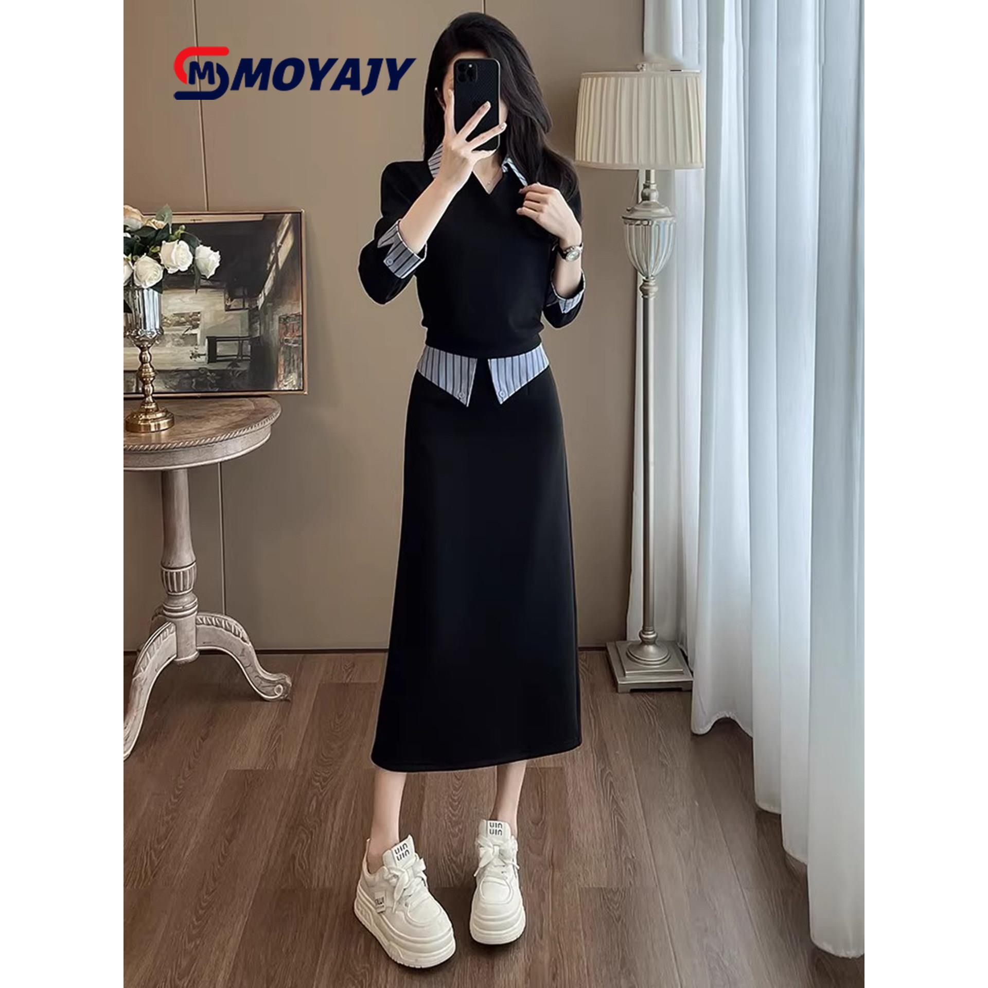 MOYAJY品牌加绒拼接半身裙时尚套装女一整套春秋ootd穿搭高级感