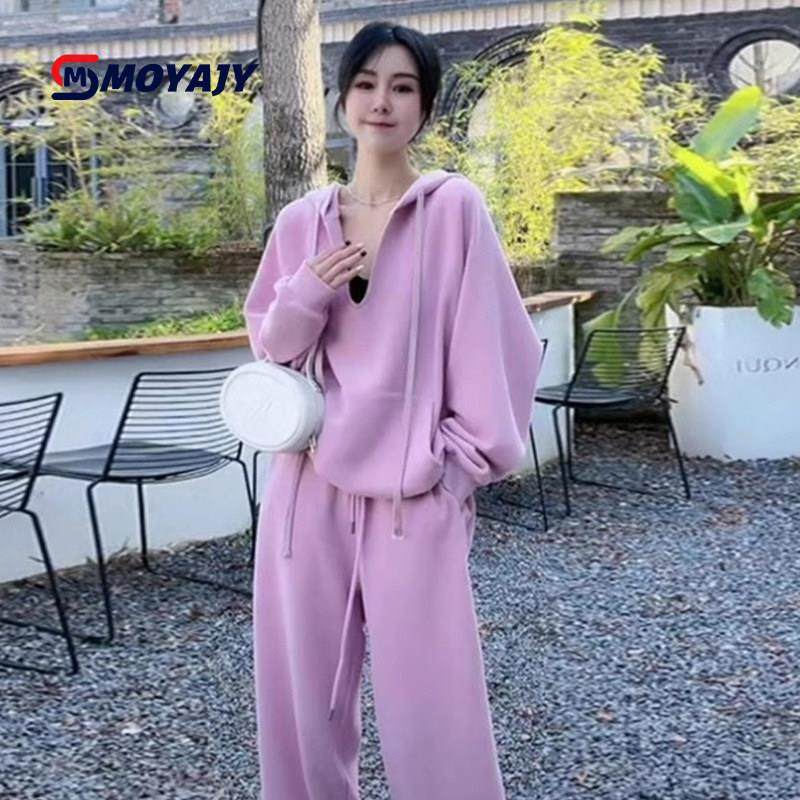 MOYAJY品牌洋气时尚休闲运动套装女秋冬新款宽松高级感卫衣两件套