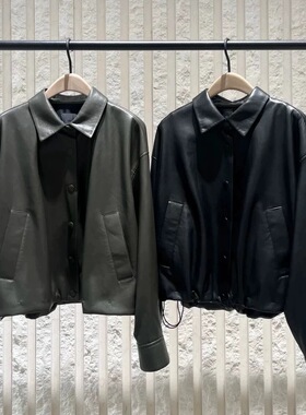 正品外套2025秋新品摇滚素皮抽绳兜量短款夹克MBE3JKT006