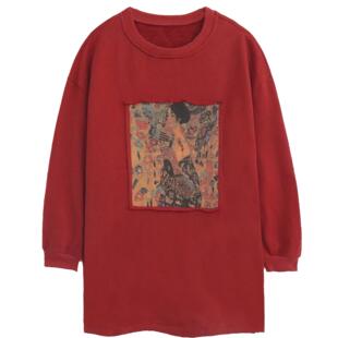 2599 印花设计圆领慵懒风宽松休闲百搭卫衣女 杰然不同大码 中长款