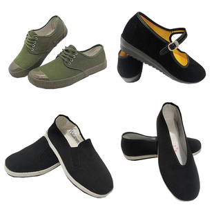 老绿胶鞋 平底圆口松紧口布鞋 男女老北京布鞋 成人红军八路军演出鞋