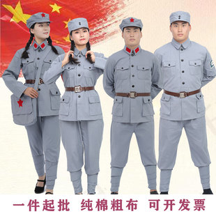 成人男女生棉布红军演出服军装套装新四军合唱服八路军舞蹈表演服