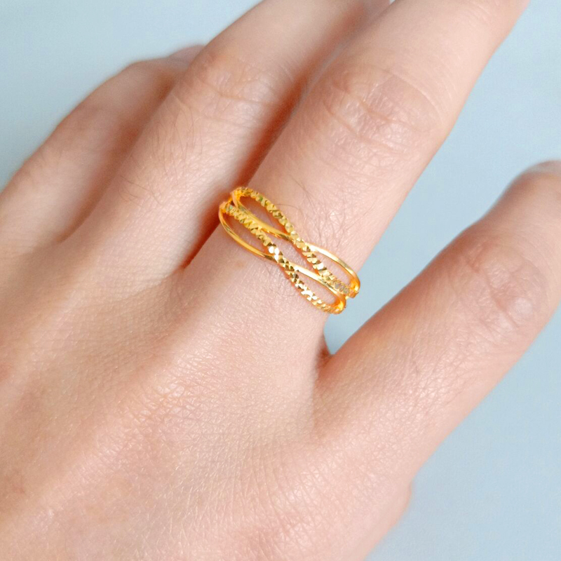 黄金戒指女款AU750真金戒子8字形简约9999足金送情人指环纯金