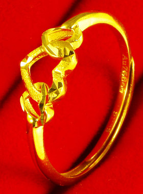 黄金戒指18K金女款AU750纯金指环爱心形心连心送情人生日礼物