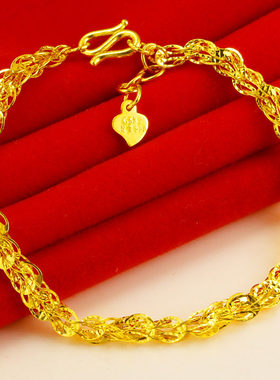 黄金手链女款9999足金手镯真金结婚首饰纯金凤尾链子结实妈妈