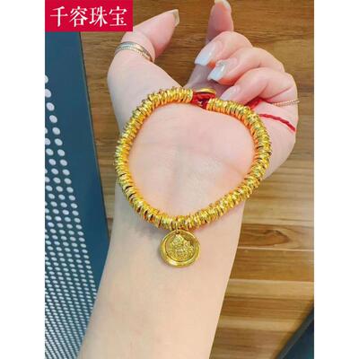 999足金小金片隔珠手链古法黄金实心配件隔圈手链项链纯金小金圈
