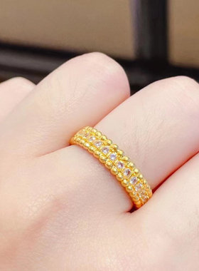 黄金珠珠戒指999足金新款镶石排戒24K金时尚简约满天星戒子送礼女